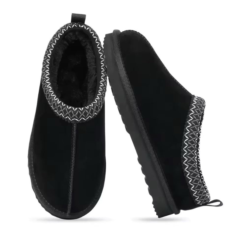 Aria black suede women’s winter slippers, warm fur lining, anti-slip rubber sole, ankle high Zara style slippers 2025