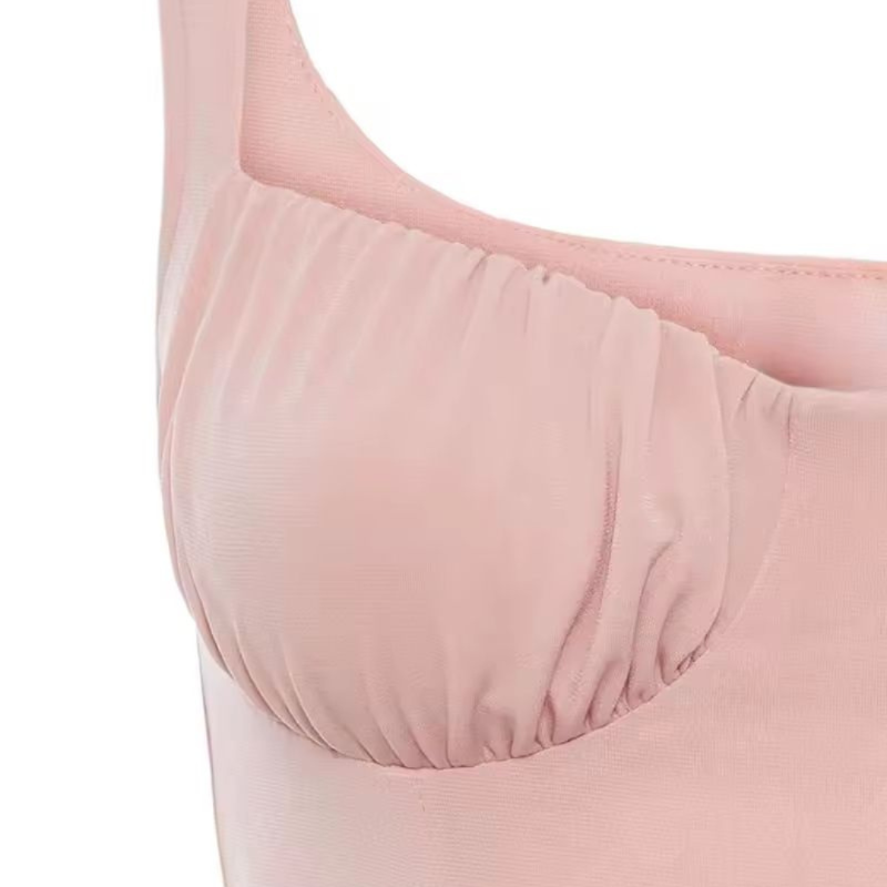 Soft pink and white bodycon dress – sleeveless mini with bust support and square cut neckline for fashion-forward women