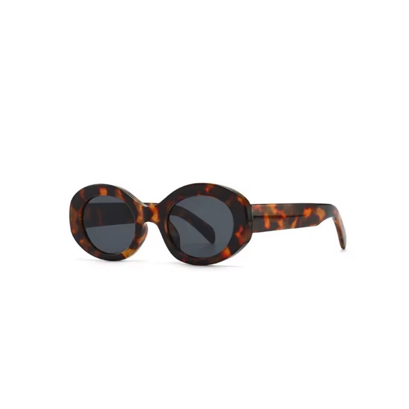 Tortoise brown oval sunglasses with shatter-resistant lenses and vintage look. Durable frame with UV protection.