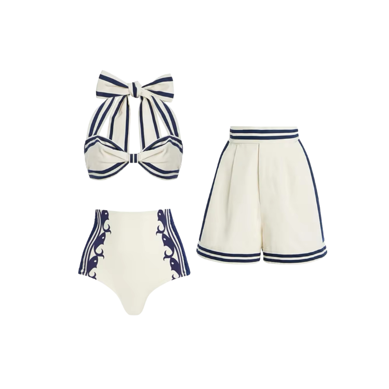 Three-piece swimsuit set with shorts and bow bikini top – Capri Mare collection