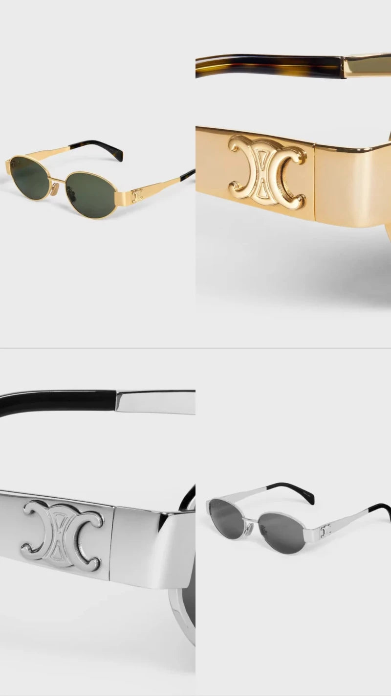 Minimalist silver designer sunglasses for women – Ceylie Arc oval metal sunglasses with UV lenses