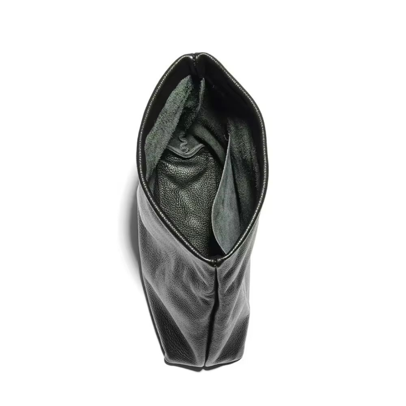 women’s fold clutch in black real leather, luxury handbag for evening and day