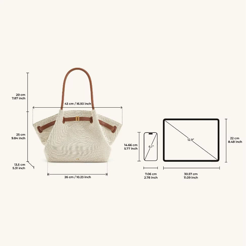 Toscana Tote size comparison with tablet and essentials