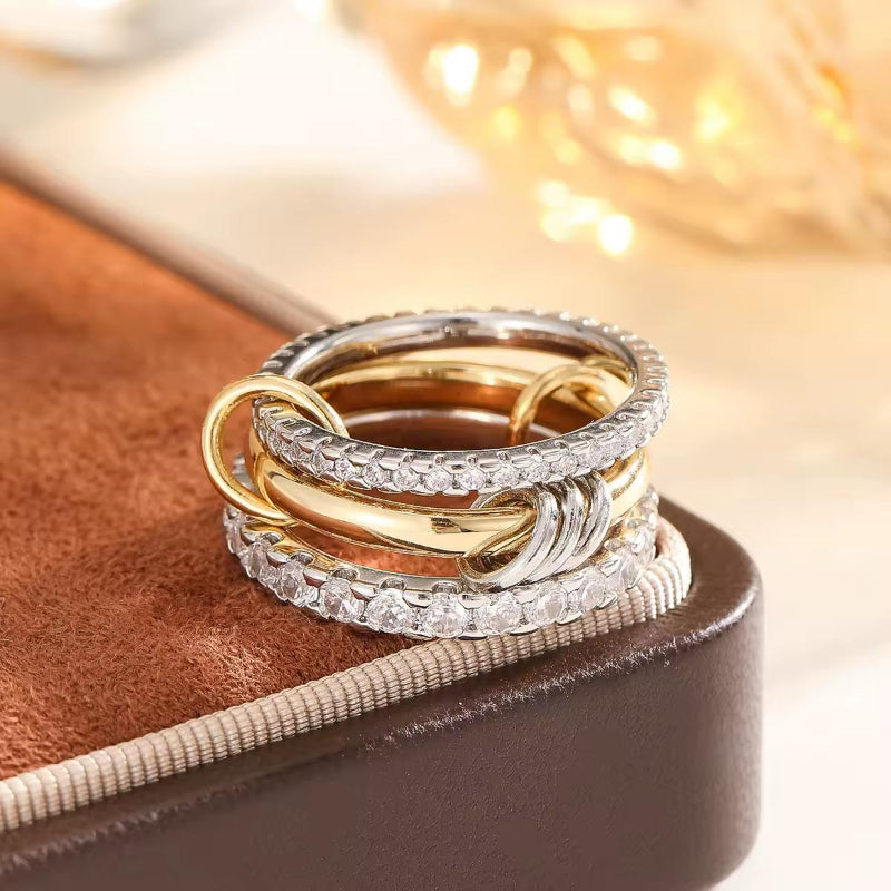 Bold stacking ring trend 2025 – 18K gold plated, hypoallergenic, zircon detailed women’s fashion ring