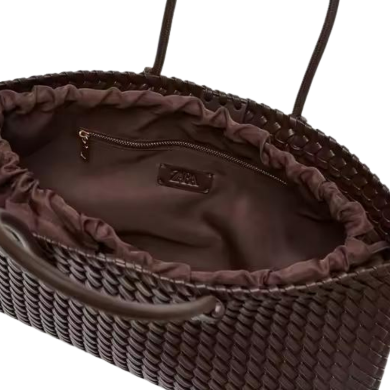 Luxury woven PU leather tote bag for women in black and brown – Scandinavian style by Chic and Charm Store