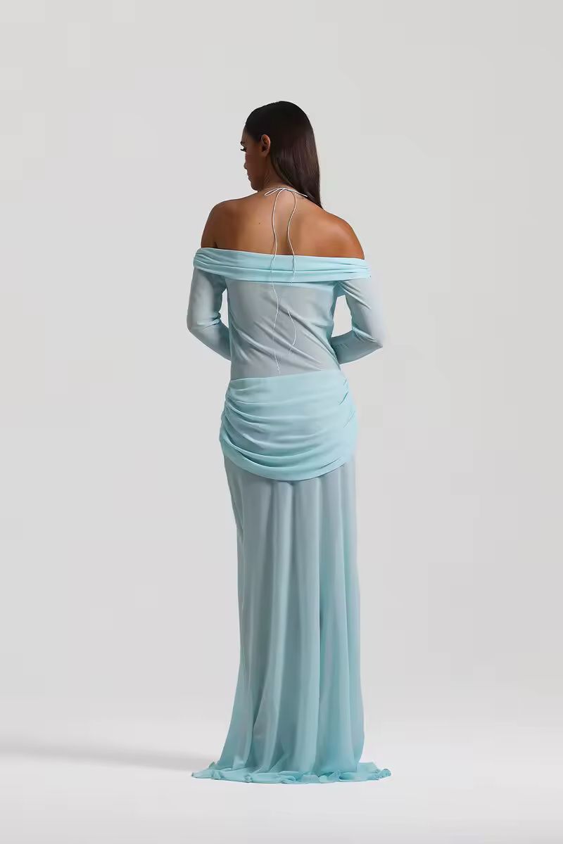 Turquoise ruched cut-out maxi dress for women 2025