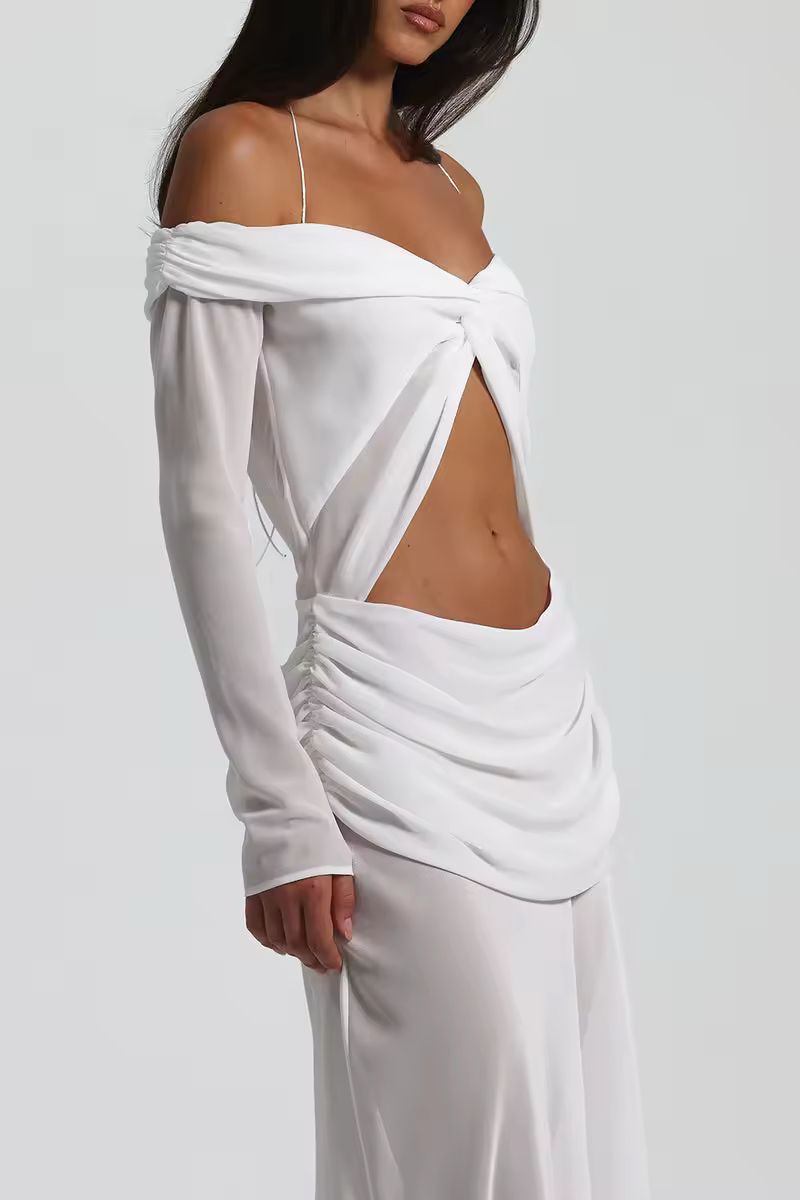 White bodycon cut-out evening gown stretch fabric