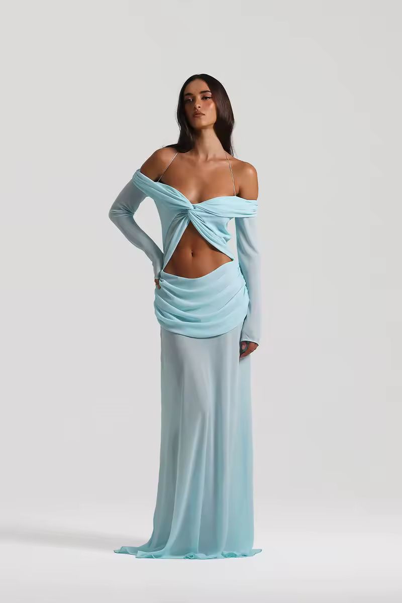 Turquoise ruched cut-out maxi dress for women 2025