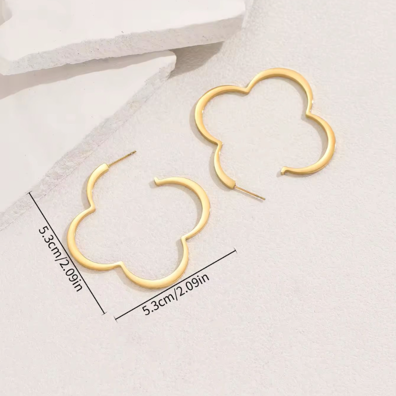 Golden Bloom large gold-tone copper hoop earrings – flower-shaped statement jewelry for women with 2.09 inch diameter