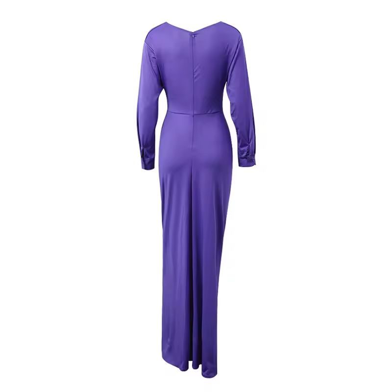Long sleeve summer dress in purple with cut-out waist and ankle-length silhouette