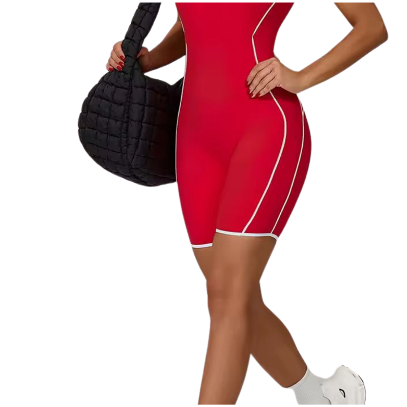 Butt-lifting seam detail on nylon spandex gym romper – MIKA high waist sportswear, squat proof