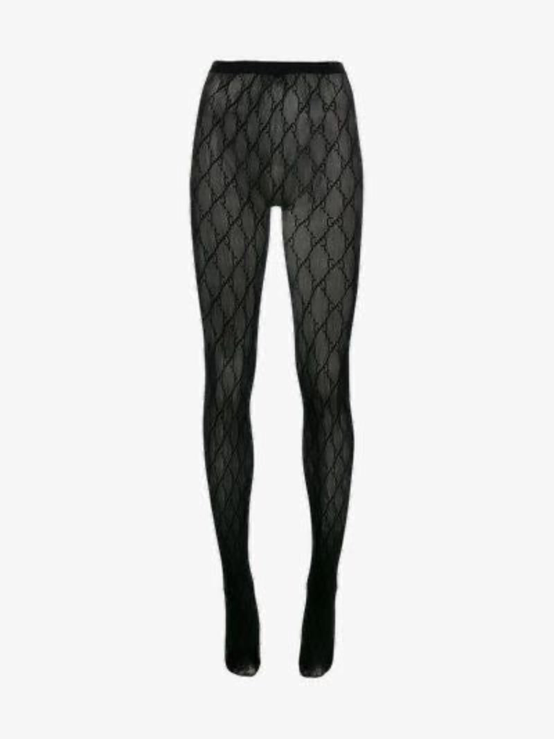 Close-up of black monogram mesh pattern on fine fishnet fabric — elegant and sophisticated design.