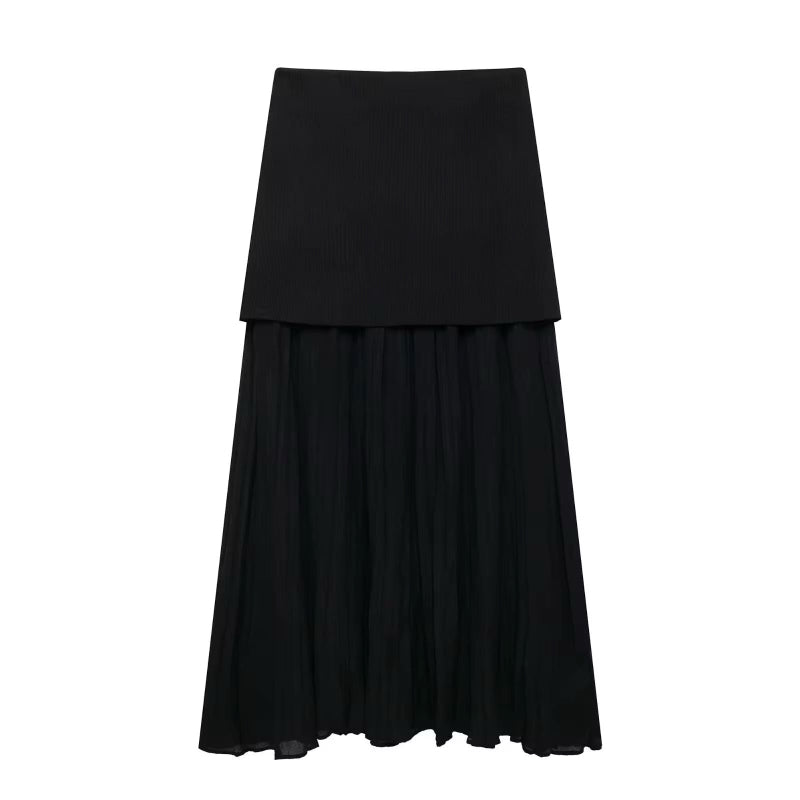 Paris City Muse two-piece set for women – chic sleeveless vest and plissé maxi skirt – stylish choice for weddings, vacations, and special occasions.