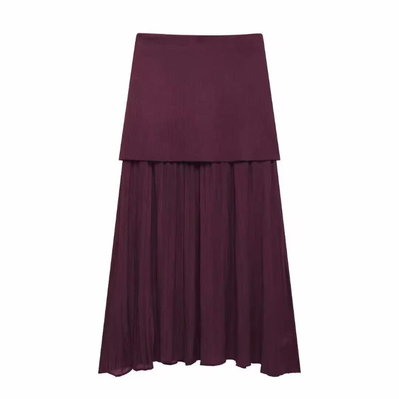 Paris City Muse bordeaux two-piece set for women – chic sleeveless vest and plissé maxi skirt – stylish choice for weddings, vacations, and special occasions.