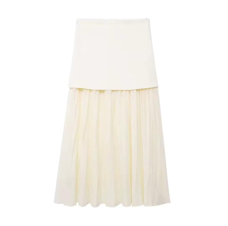 Paris City Muse white two-piece summer set – sleeveless V-neck vest and flowing layered maxi skirt – casual chic outfit for city and events.