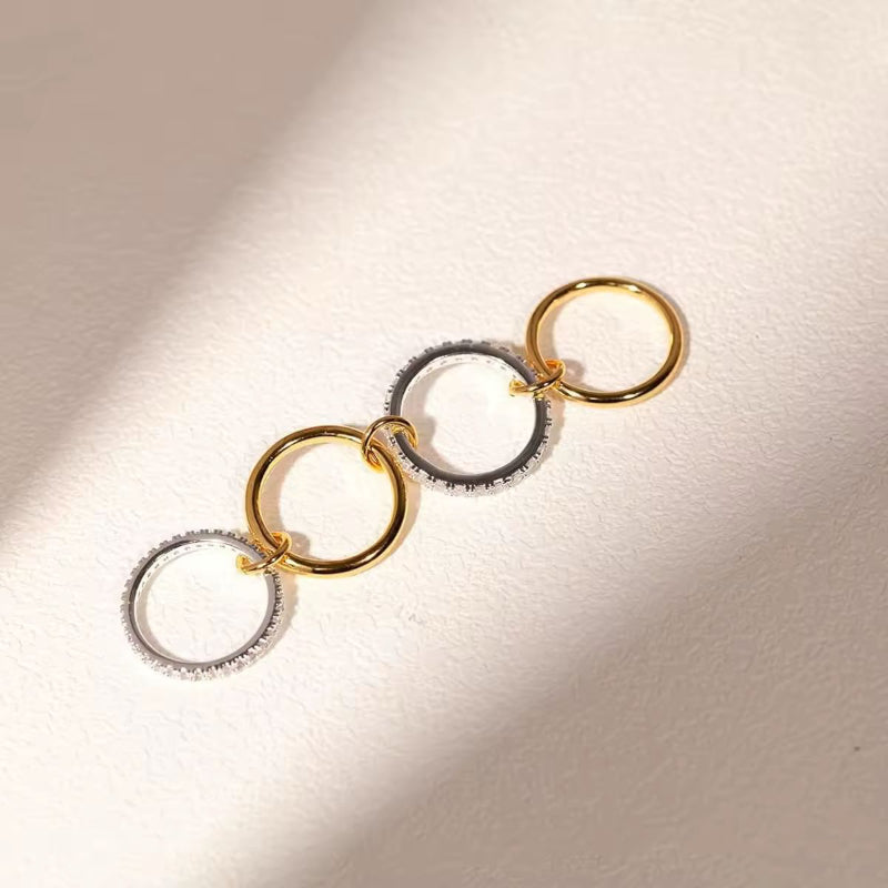 Mixed metal stacking ring for women with 18K gold plating, silver tones and zircon – trending jewelry 2025