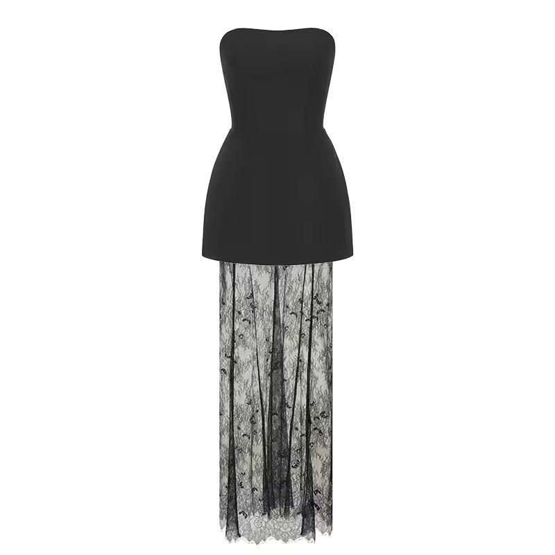 Elvéra black sleeveless summer dress with lace hem – ankle-length A-line style