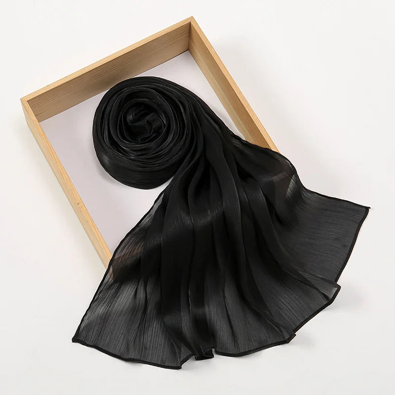 Modest fashion hijab with silky shimmer and flowy drape