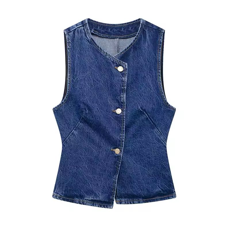 Vest & Wide-Leg Jeans, Spring/Summer 2025 Fashion, Comfortable and Stylish, Trendy Women’s Outfit with Mid-Rise Waist and Button Closure.