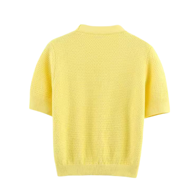 Sea Star Cardigan in sunny yellow – women’s summer short sleeve knit cardigan with starfish buttons