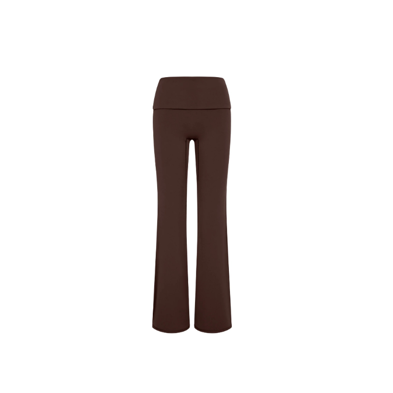 High-waisted mocha brown flared leggings, tummy control, sculpting bootcut gym pants for women