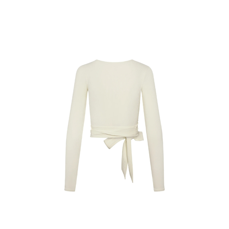 Soft-touch wrap blouse for women – cotton polyester mix, body-hugging, tie back – stylish neutral top