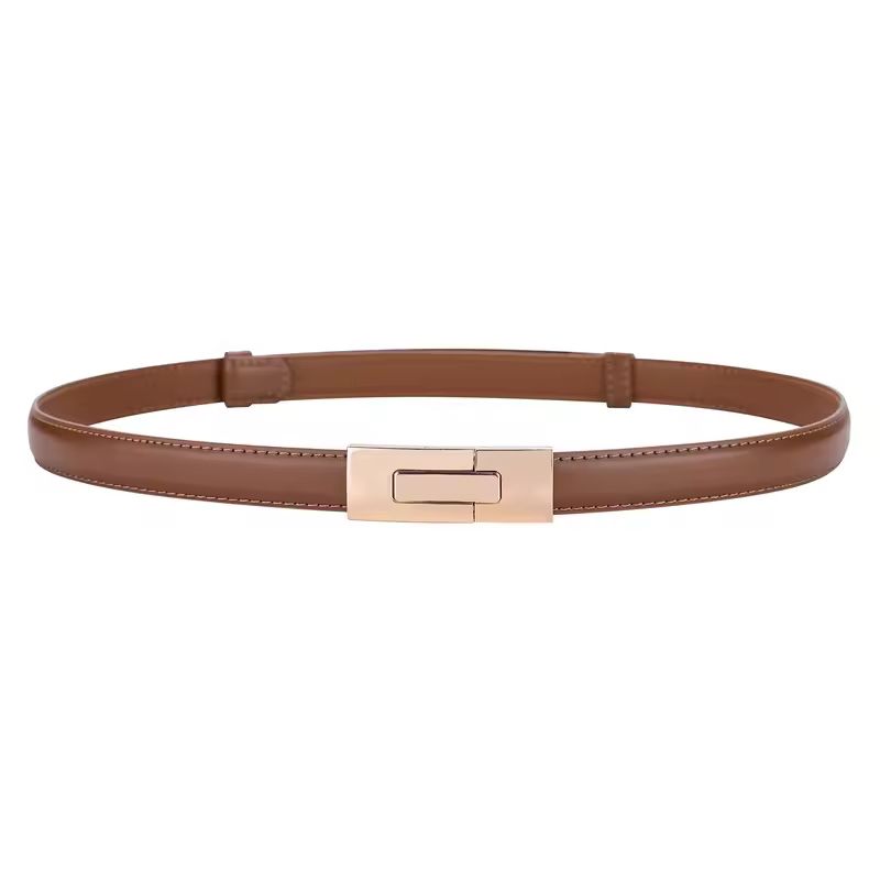 Set of women’s genuine cowhide leather belts – black, brown, nude, pink, red options