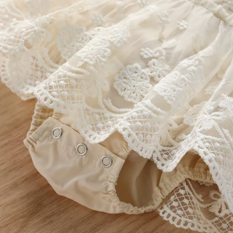 Infant girl photoshoot outfit with floral lace, tulle tutu, sleeveless baby romper boutique style