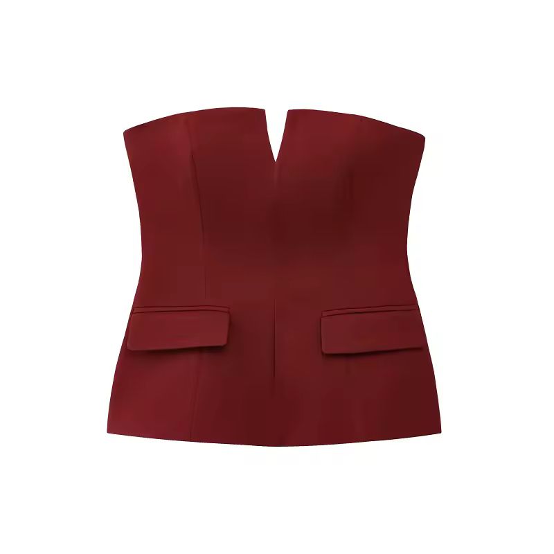 Velour Kiss Top in wine red – women’s sleeveless wool-blend tailored vest with pockets