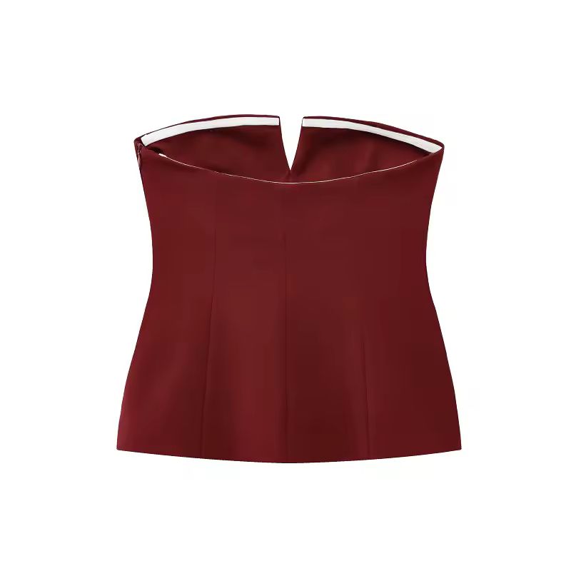 Velour Kiss Top in wine red – women’s sleeveless wool-blend tailored vest with pockets