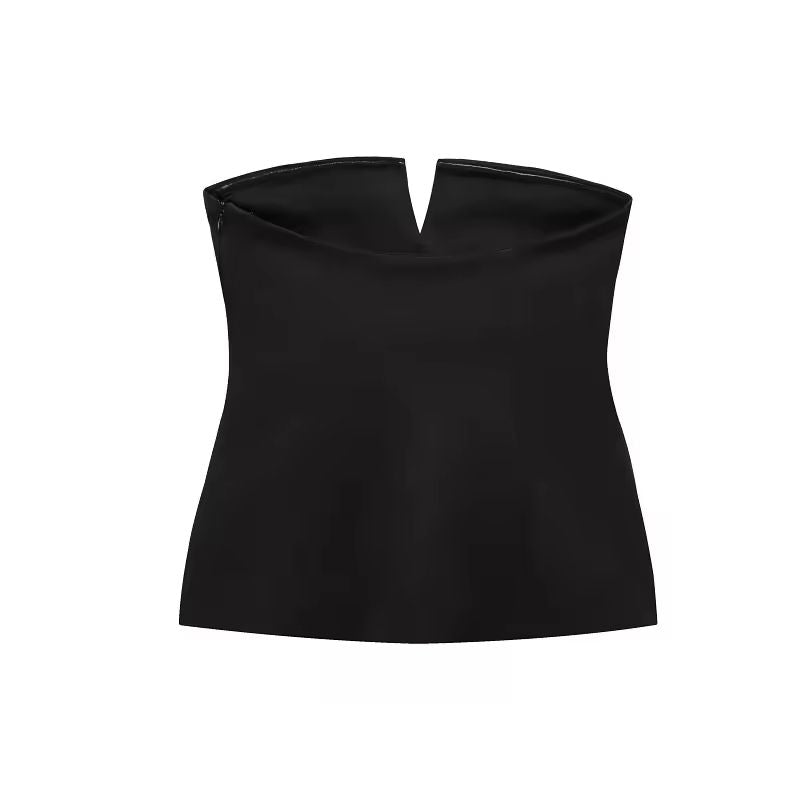 Velour Kiss Top in black – elegant sleeveless wool-blend vest with V-notch neckline and pockets