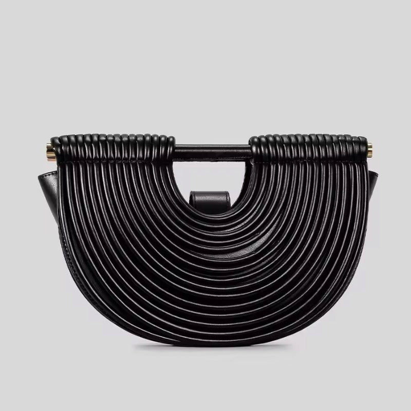 Ventaglio d’Oro clutch with detachable strap – gold metallic evening purse with solid fan silhouette and luxury detailing.