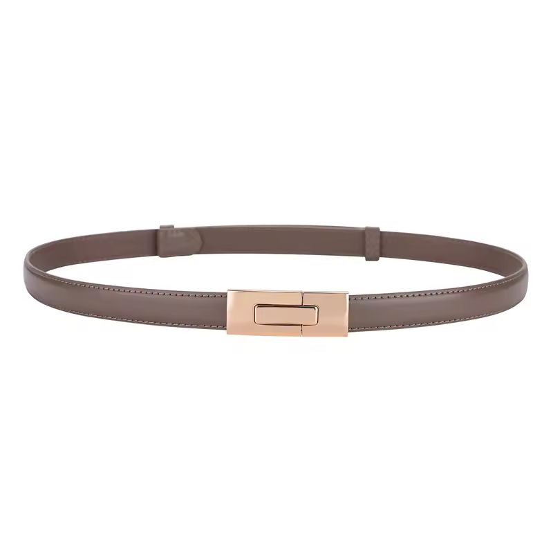 Elegant women’s thin leather belt in black and brown with gold buckle – 1.8 cm wide, genuine cowhide