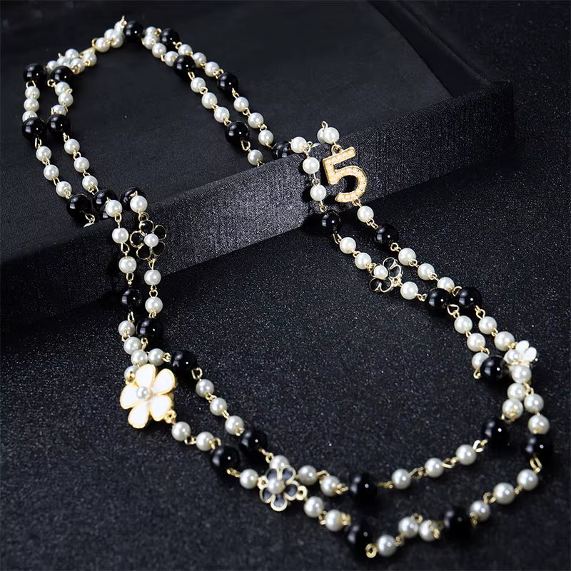 Luxury Quality Jewelry CC Style Camellia Pearl Necklace Long Pendants Layered Collares De Moda Flower Party Jewelry