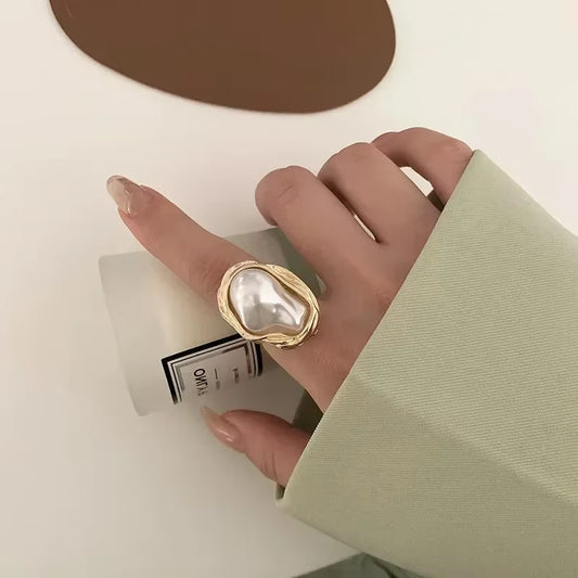 New Design Starfish Imitation Pearl Ring Shape Gold Color Adjustable Rings for Women Fashion Jewelry Party Luxury Accessory 2023