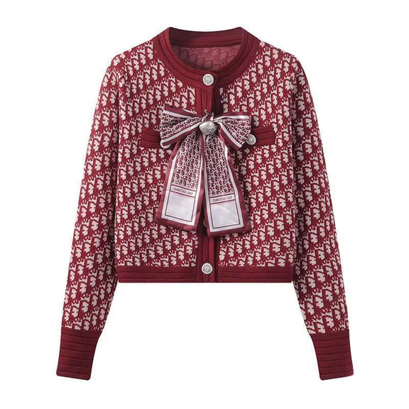 Fashion Sweaters Luxury Ladies Coat Autumn Winter Printing Tops Buttons New Cardigan Temperament Knitting Women'S Clothing 2024