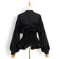 Elegant Patchwork Ruffle Sashes Blouse for Women Stand Collar Long Sleeve Korean Tunic Blouse Female Fashion New