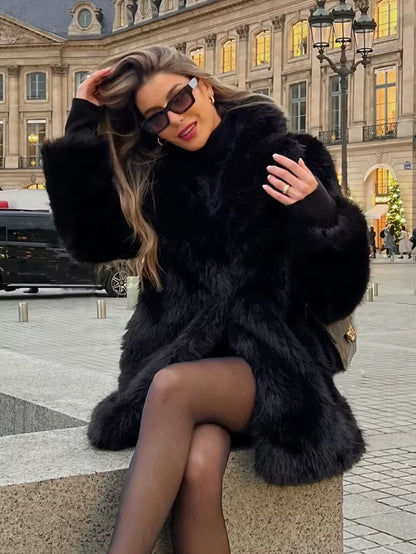 Fashion Solid Thicken Fur Coat for Women Elegant Turn down Collar Female Warm Coat 2023 Winter Long Sleeves Ladies Faux Fur Coat