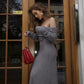 Off Shoulder Maxi Knitted Dress for Women Autumn Winter Fashion Elegant Chic Long Sleeve Black Dresses Street Slim Evening Robes