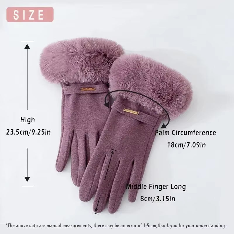 2024 Winter Elegant Women'S Gloves Touch Screen Velvet Thickened Gloves Rabbit Fur Women'S Warm Mittens Glove Gifts