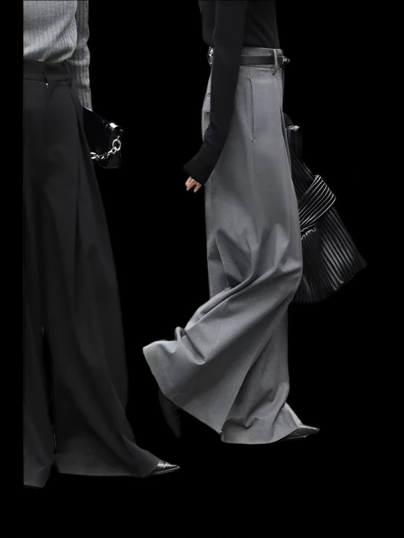 Wide Leg Suit Pants Women Old Money Style Korean Fashion Baggy Pleated Trousers Female Office Wear Elegant Gray Pants