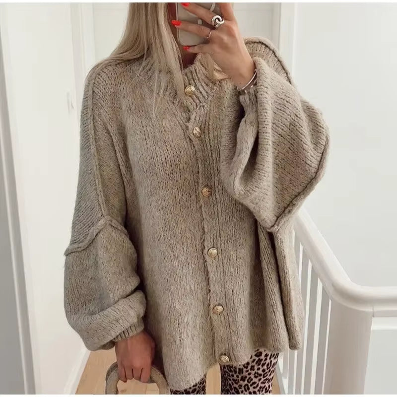 Casual Cardigan Women Sweater Loose Single Breasted O-Neck Fashion Sweaters 2024 Autumn Office Female All-Match Top Coat