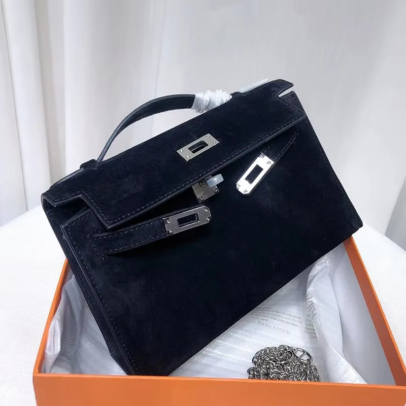 Fashionable Mini Cow Leather Bag with Crossbody Strap Women'S Handbag Chamois Leather Top Layer Motorcycle Equipment Accessories