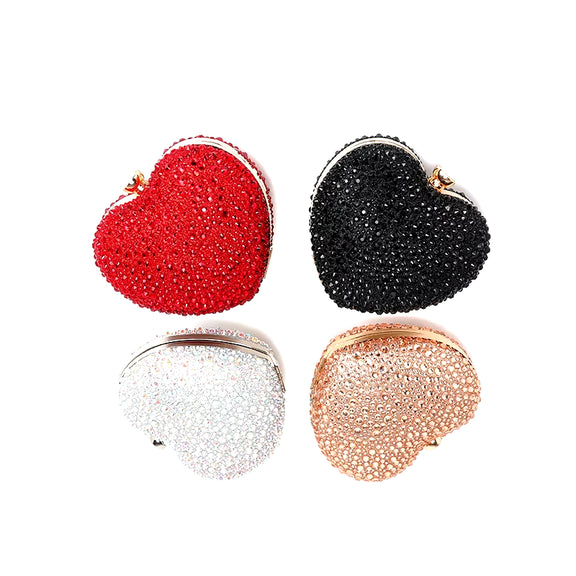 Luxury Diamond Inlay Heart Shape Crystal Clutch Purse Stones Evening Wedding Party Shoulder Bag Handle Rhinestone Mini Handbags