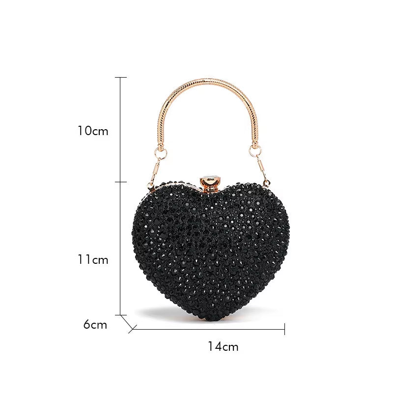 Luxury Diamond Inlay Heart Shape Crystal Clutch Purse Stones Evening Wedding Party Shoulder Bag Handle Rhinestone Mini Handbags