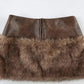 PU Leather Splicing Faux Fur Mini Skirts for Women 2024 Autumn Winter Fashion Zipper High Waist Slim Casual Streetwear Bottoms