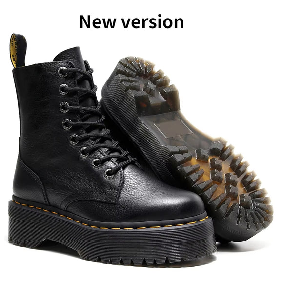 Original Women Platform Boots Leather Men Thick Sole Ankle Sexy Female Punk Motorcycle Shoes Combat Booties plus Size