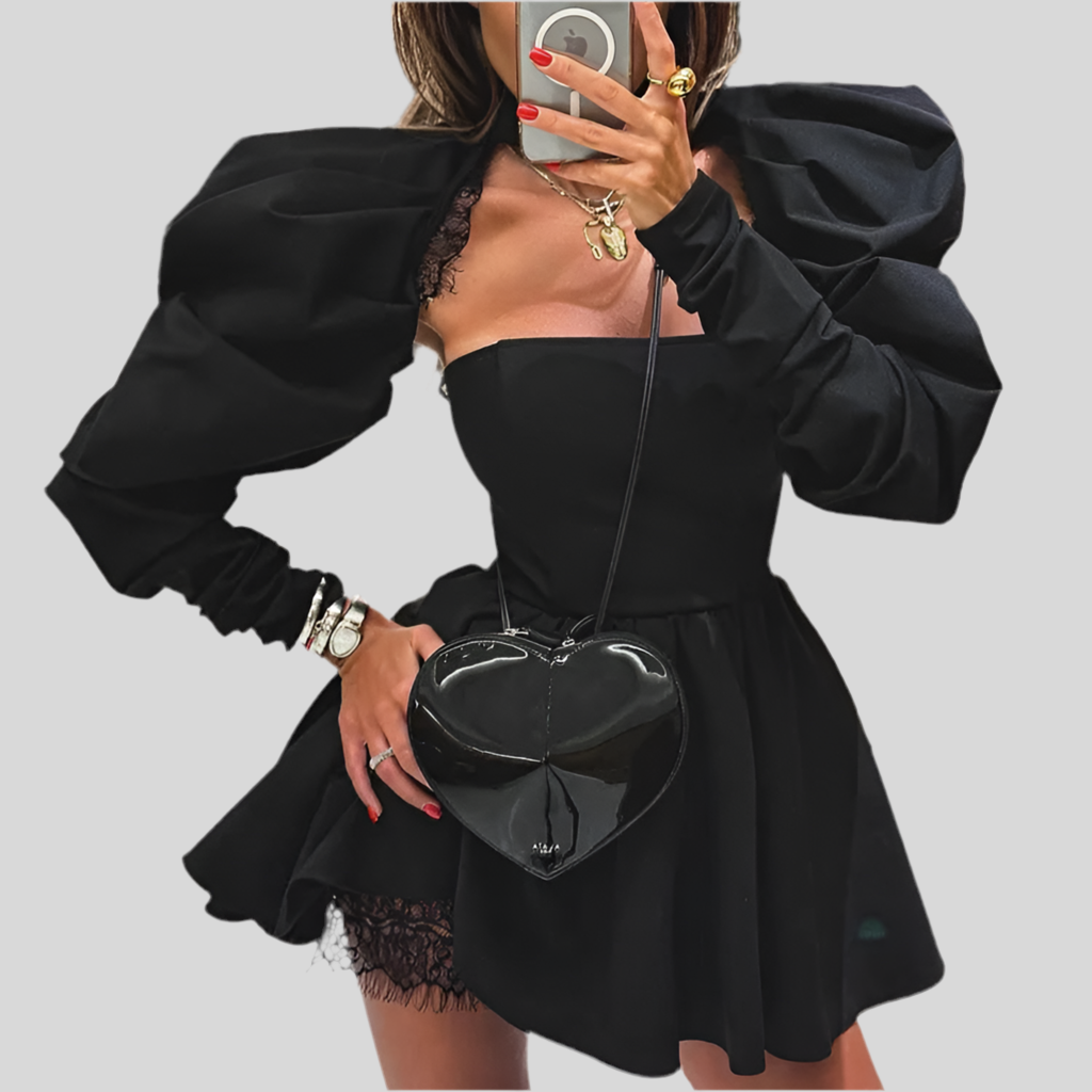 Chic Black Mini Dress with Puff Sleeves - Yasmin