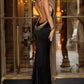 Trendyol Women Luxury Prom Gowns Elegant Sexy Black Long Sleeve O Neck Backless with Gold Chain Maxi Long Evening Party Dress