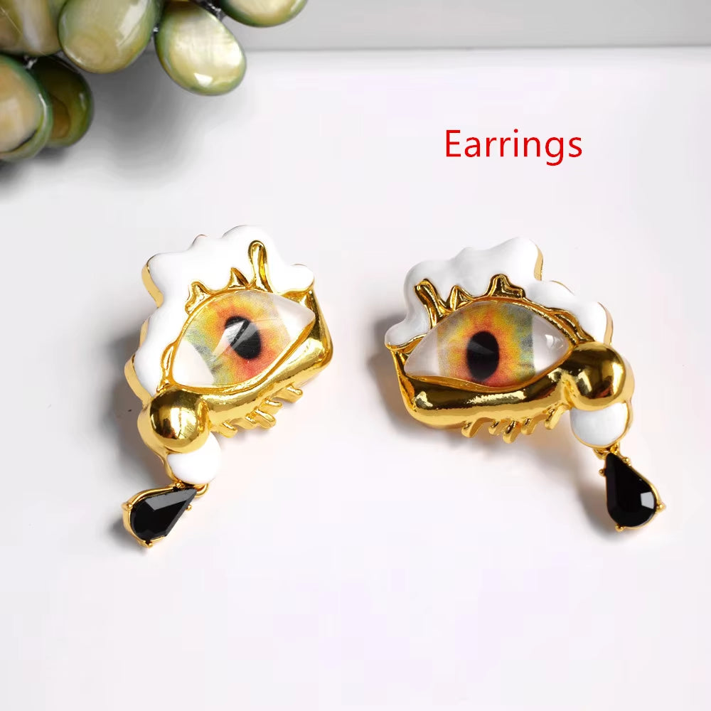 New Design Alloy Resin Eyes Charms Dangle Earrings for Women Jewelry Baroque Style Vintage Statement Earrings Accessories